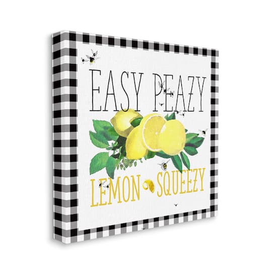 Stupell Industries Easy Peazy Lemon Squeezy Kitchen Humor Plaid Word Design Canvas Wall Art